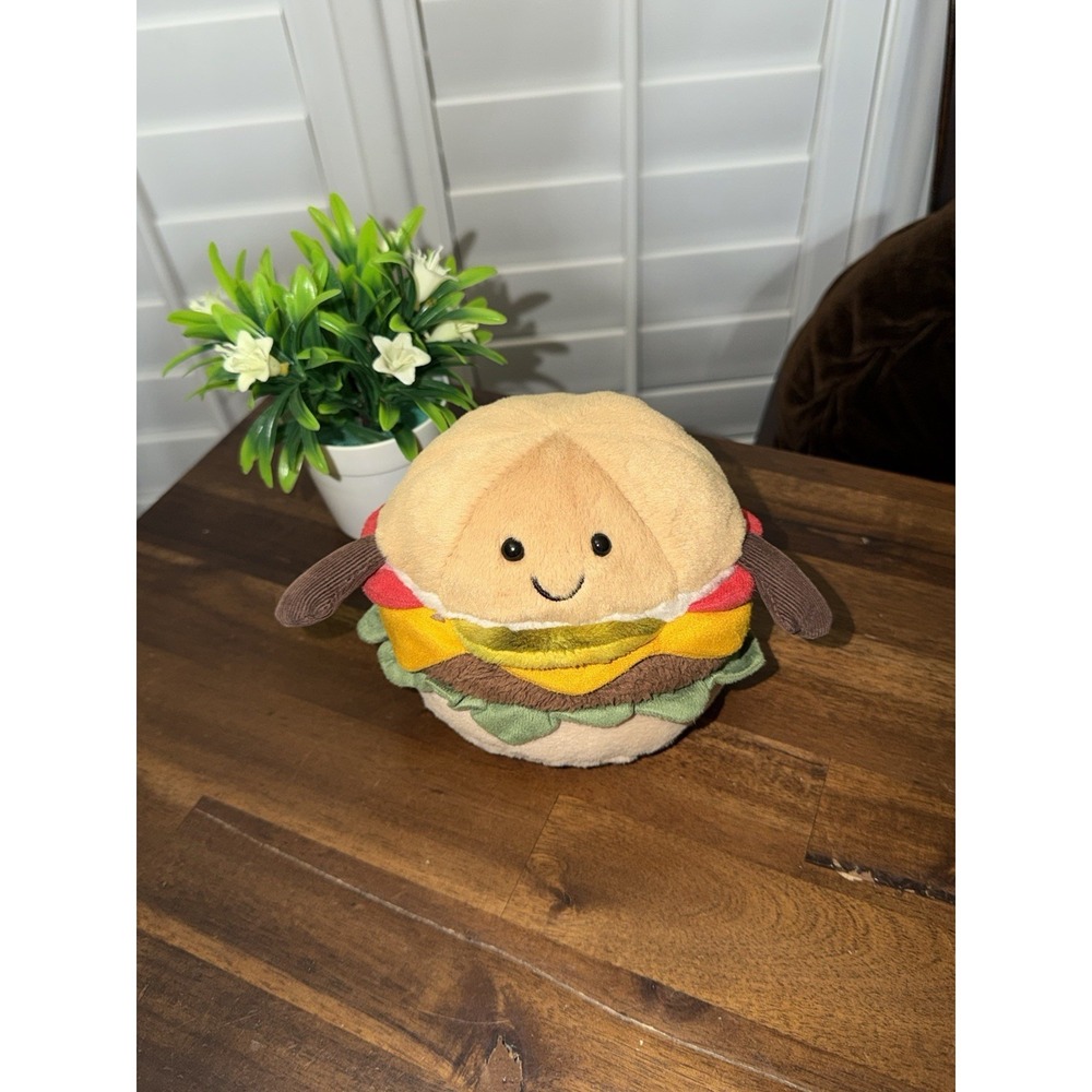 Jellycat London Burger Hamburger Cheeseburger Stuffed Animal 5" Plush Toy